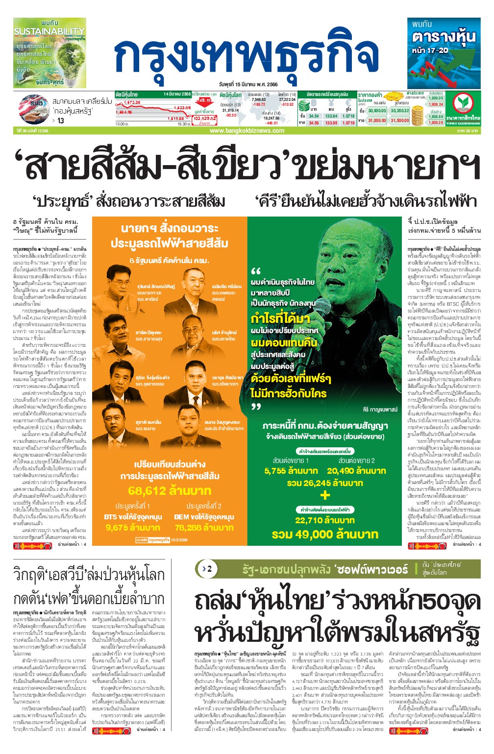 หนังสือพิมพ์ฉบับวันที่ 15 มี.ค. 66